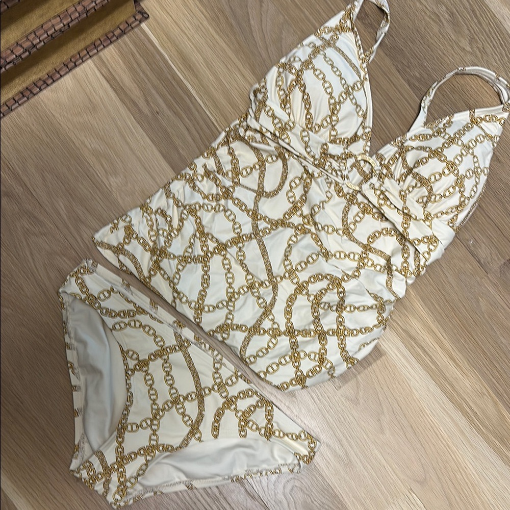 Michael Kors Cream and Gold Lace Bra with Scalloped Edges